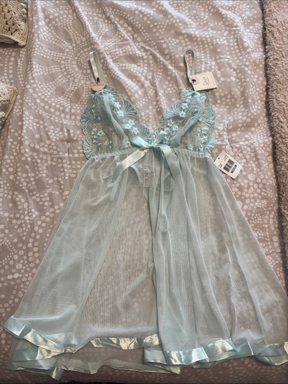 Sheer Lace Chemise Nightdress in Pale Aqua